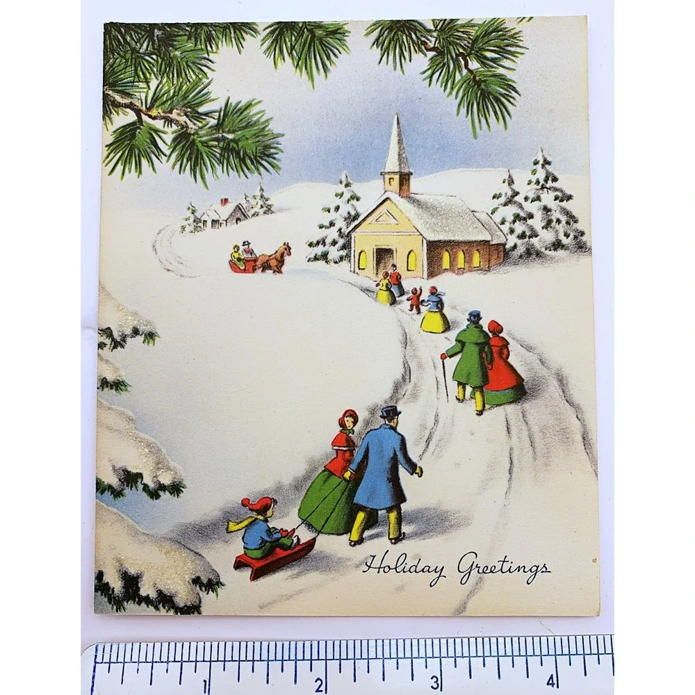 Vintage Season's Greetings Christmas Holiday Card Lot of 4-Unused-USA 1940s-50s